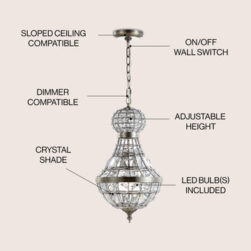 Regina Crystal/Metal Empire LED Pendant - JONATHAN Y